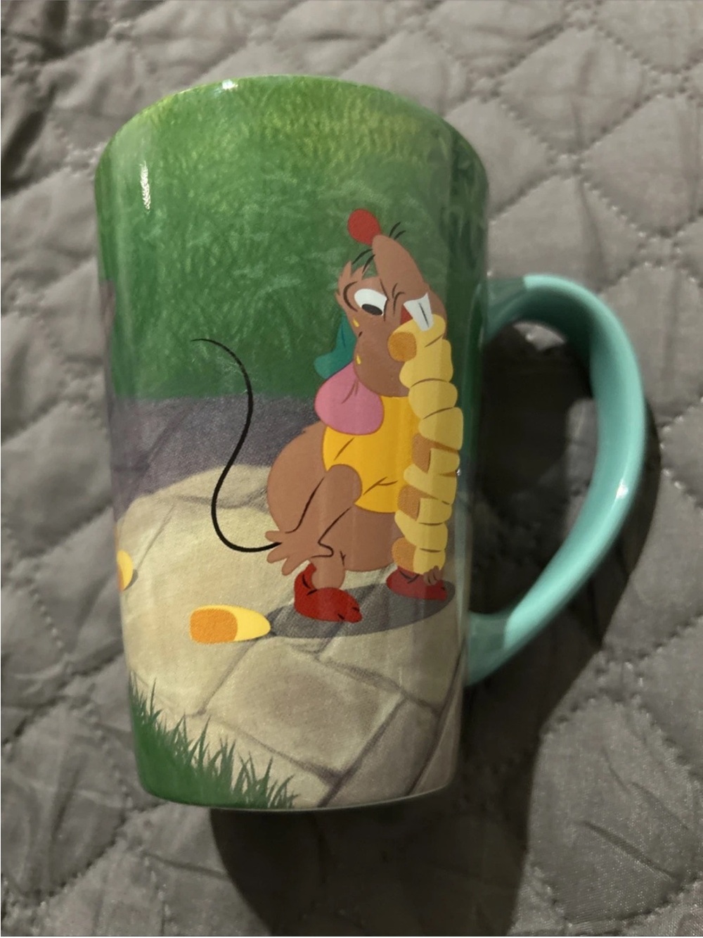 Disney Gus Gus Ceramic Mug with Green Scene and Light Teal Handle
